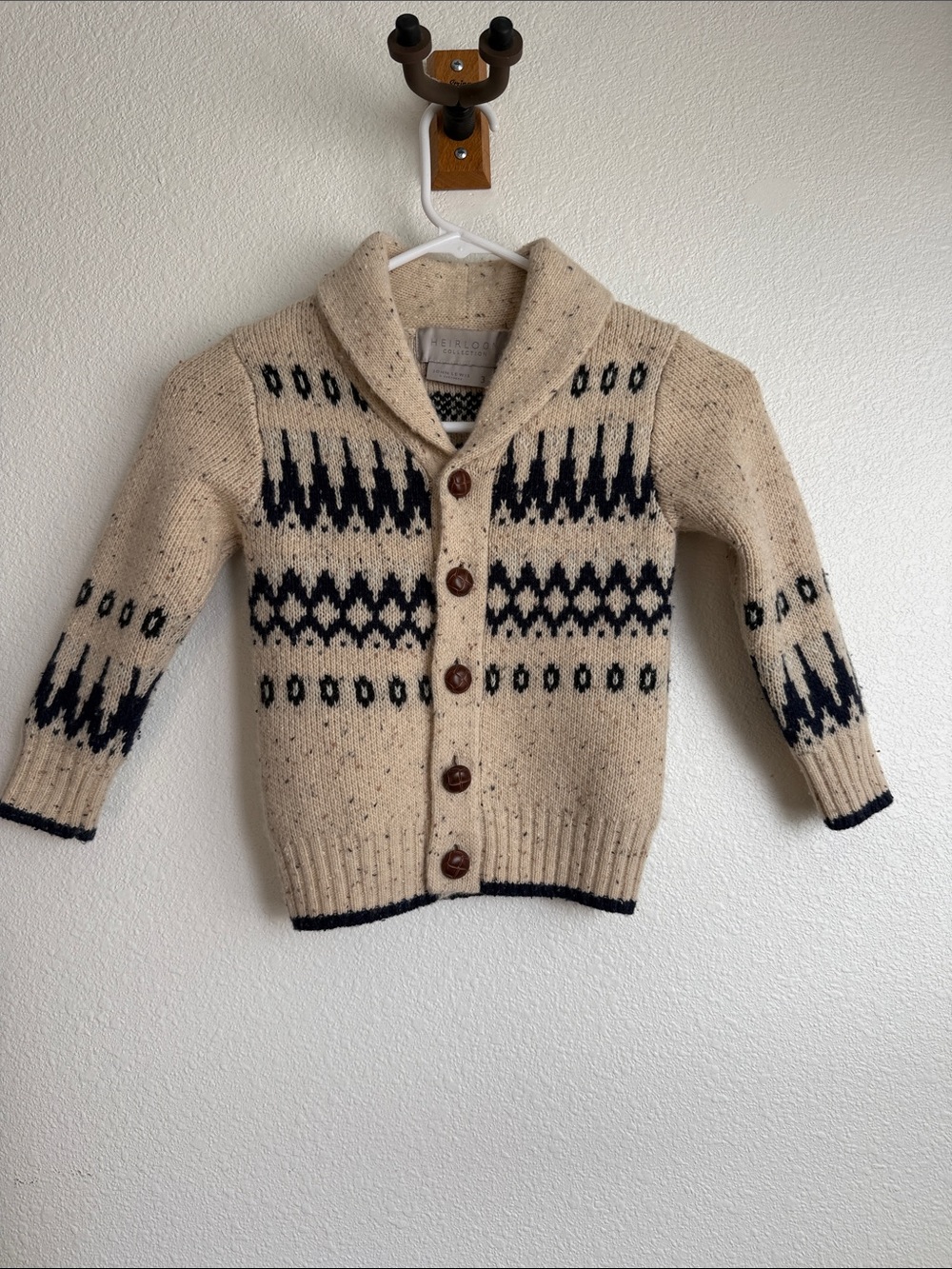 John Lewis Heirloom Fair Isle Cardigan Toddler 3T Wool Blend Shawl Collar